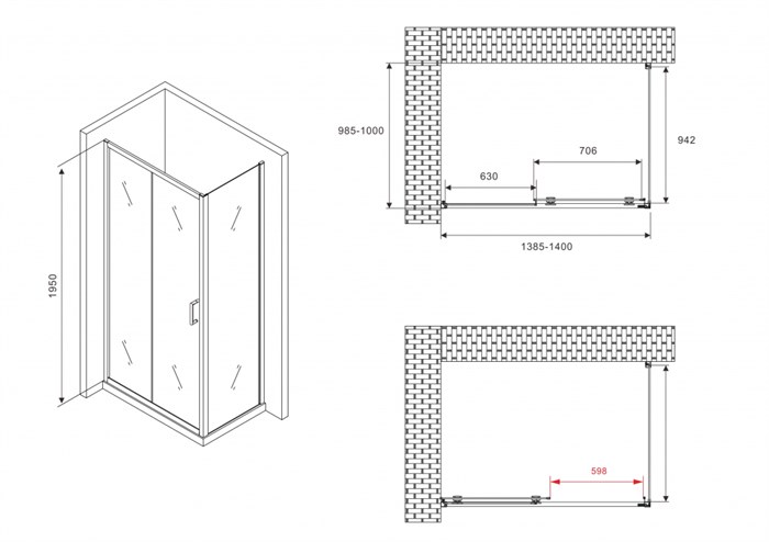 Душевой уголок ABBER Schwarzer Diamant AG30140B-S100B AG30140B-S100B - фото 10254