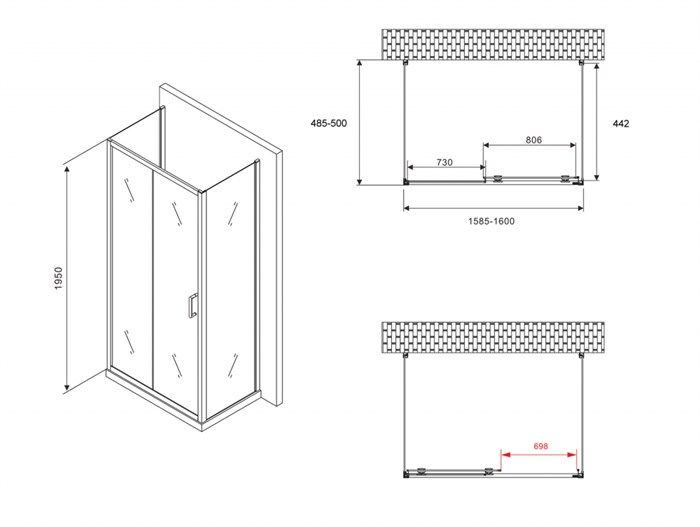 Душевой уголок ABBER Schwarzer Diamant AG30160B-S50B-S50B AG30160B-S50B-S50B - фото 10564