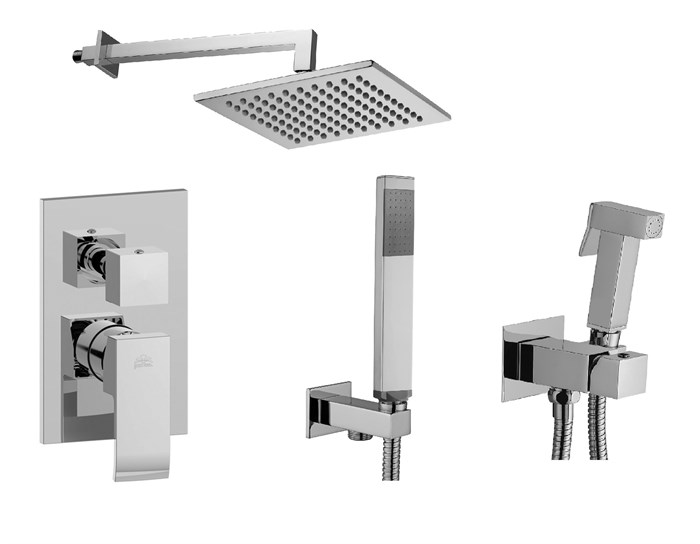 Комплект KITZEL018CR/MKING  для душа, с гигиен.душем,со смесителем EL018CR/M  на 2 выхода, душ 300x300 мм, ELLE, хром Paffoni KITZEL018CR/MKING - фото 16994